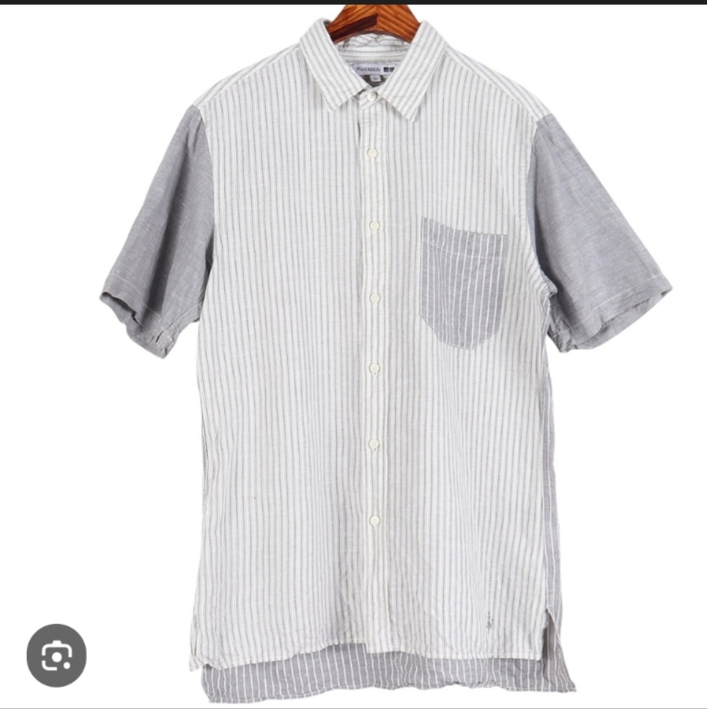 JW Anderson X Uniqlo Linen Blend Striped Button Down Shirt Sleeve